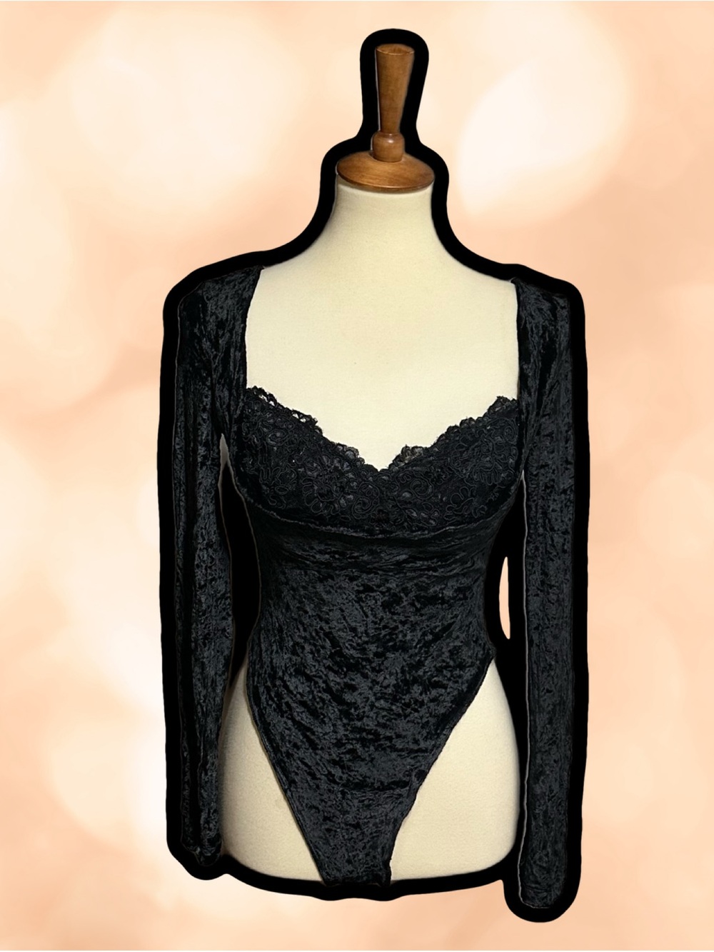 🌈 Lovely Vintage VS Black Lace Velvet Bodysuit